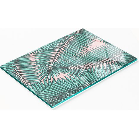 Tablero decorativo multifuncional de vidrio templado con diseño de hojas de palmera, 80x52 cm. (1/5)
