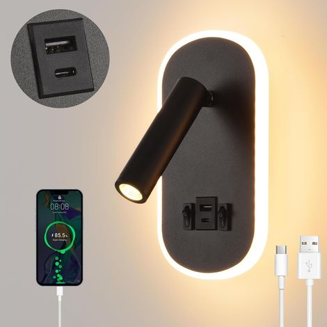 1 Applique Murale LED,Port USB Type C,Lampe Lecture Réglable 3W 9W,Interrupteur Double,Chambre Salon