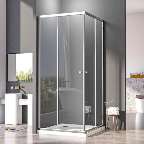 Duschkabine Schiebetür 90x90 Eckeinstieg Duschabtrennung Eckdusche Duschwand, 6mm ESG Glas, Höhe 185cm (1/5)