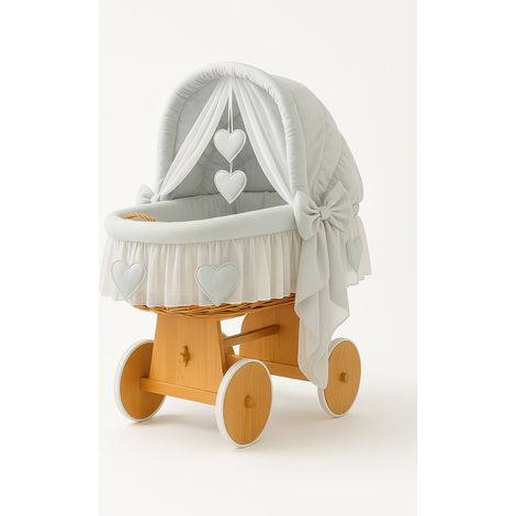 Moisés de mimbre Amelia con capota plegable - Ropa de cama natural y gris (1/5)