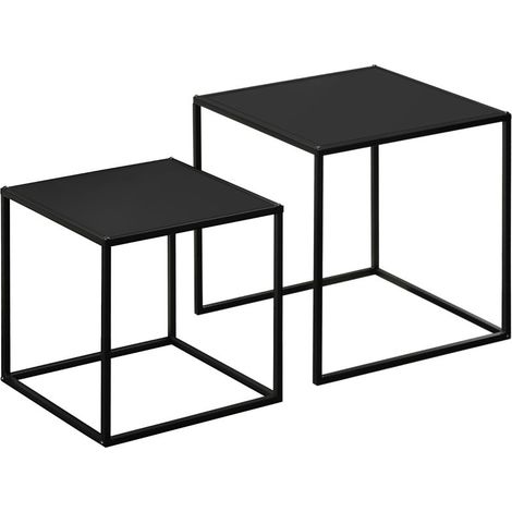 Table d'appoint moderne en acier noir, ensemble de 2 tables carrées 40 x 40 x 40 cm, idéal pour le salon et la décoration contemporaine (1/5)