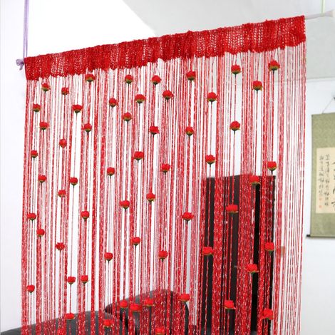 Rideau de porte à perles roses, rideau à pompons, séparateur de pièce, décoration intérieure, 1 x 2 mètres (1/4)