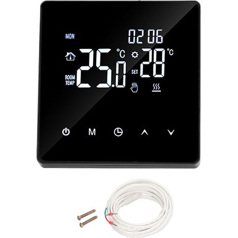 Digital Thermostat Screen Programmable Home Thermostat with 3 Meter Sensor Line for Electric Floor Heating Home Hotel Office AC90‑240V Black With WiFi