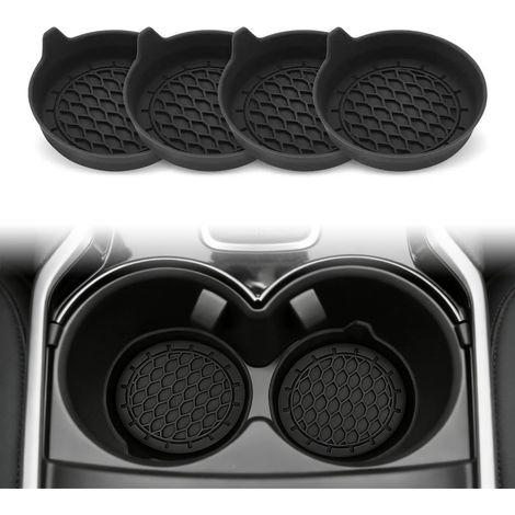 Car Coasters, 4 Pieces Black Silicone Cup Holder Inserts, Non-Slip and Waterproof for All Vehicles (1/5)