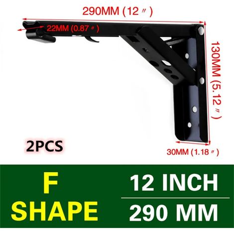 (Noir 30 cm) Lot de 2 supports d'angle triangulaires pliables et réglables pour fixation murale, banc, table, étagère, meubles, quincaillerie de support robuste (1/5)