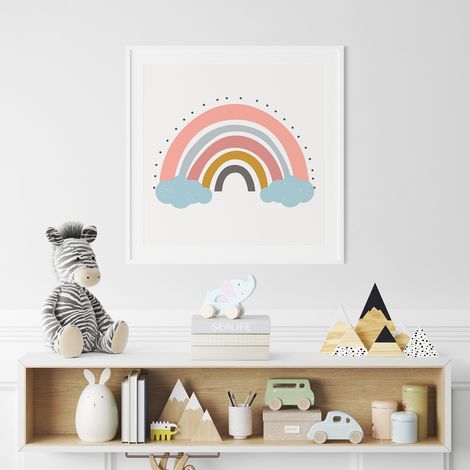 Poster / Affiche carrée Enfants - Arc-en-ciel nuages - 50x50 cm (1/3)