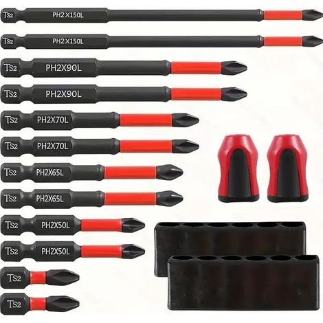 16-teiliges Set magnetischer Kreuzschlitz-Schraubendreher aus S2-Stahl, rutschfest beschichtet, stoßfest, mit roter Silikon-Gel-Magnetbasis