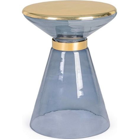 Tavolino "Meriel" in vetro con anello decorativo e piano placcato ottone per arredamento -Lilac (1/4)