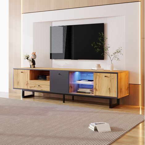 Mobile TV 190x40x50 cm naturale e antracite in pannello truciolare, 3 ante e LED (1/5)