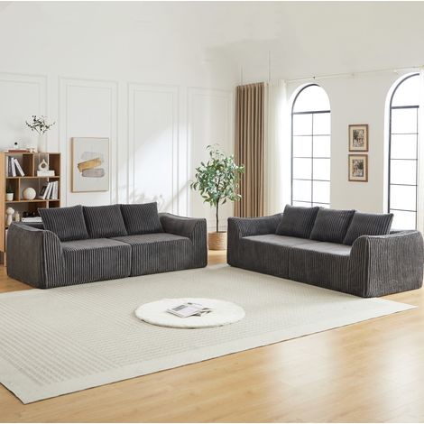 Divano modulare 235,5x101x72,5 cm in tessuto a coste grigio, 2 elementi - MEUBLIV (1/5)