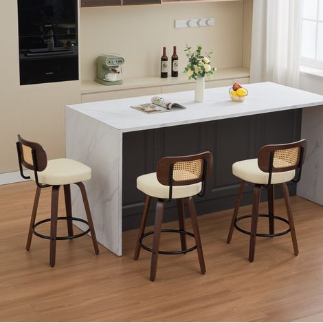 Set 3 sgabelli bar girevoli con schienale in rattan OKMYHOME (1/5)