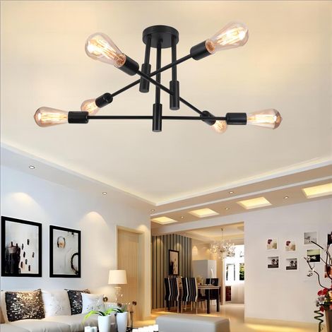 Industrial Vintage Ceiling Light Metal 6 Lights E27 Ceiling Lamp Creative Interior Lighting for Dining Room Bedroom Living Room Black (1/5)