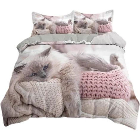 Housse de couette chat gris, linge de lit en microfibre pour enfants 200x200cm (1/5)