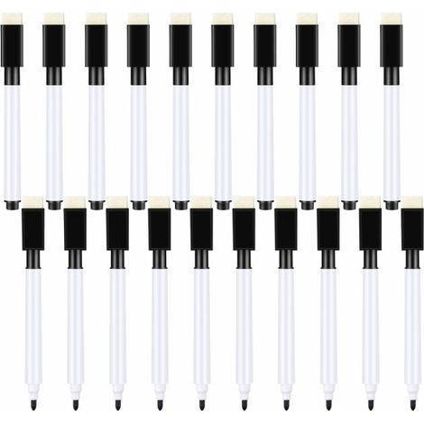 20 petits feutres pour tableau blanc - feutres noirs pour tableau blanc avec gomme - feutres à pointe fine pour tableau blanc pour enfants (noirs) (1/5)