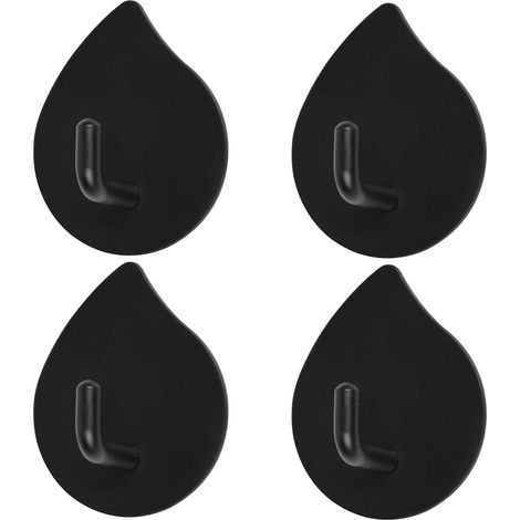 Juego de 4 ganchos adhesivos, acero inoxidable, acabado negro, montaje en pared sin taladrar, baño, cocina. (1/5)
