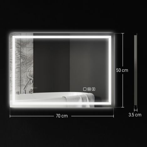 Miroir de salle de bain antibuée (avec éclairage LED réglable, haut-parleur Bluetooth et boutons tactiles), 50 x 70 cm (1/5)