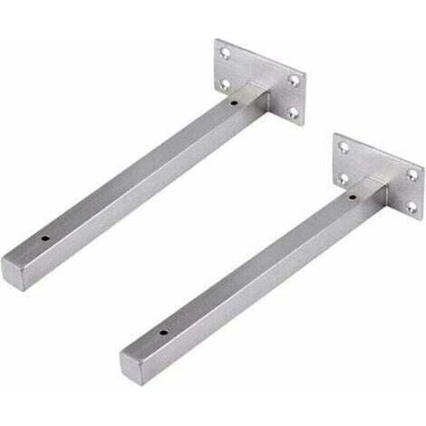 FENOPLASTICA2PCS 25cm Supports Étagère Flottants, XU, Equerre Industrielle Etagere Murale Fixation Invisible Vintage Metallique Bricolage Argent avec Vis,Charge Maximale 30KG - KZQ