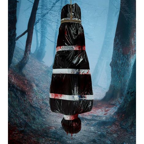 Oggetti di scena a forma di vittima morta appesa da 1,5 m, decorazioni di Halloween, decorazioni spaventose di Halloween, decorazioni gonfiabili per esterni da giardino di Halloween (1/4)