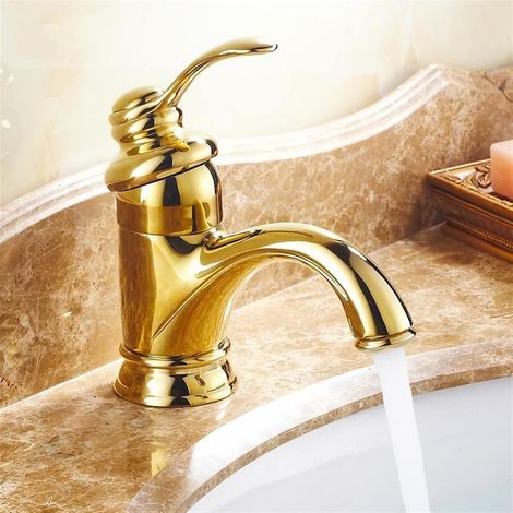 Goldene Einloch-Waschtischarmatur, Warm- und Kaltwasser-Mischbatterie aus Messing für Badezimmer - (1/4)