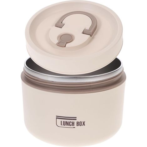 Boîte à bento isotherme beige en acier inoxydable avec couvercle (1/5)