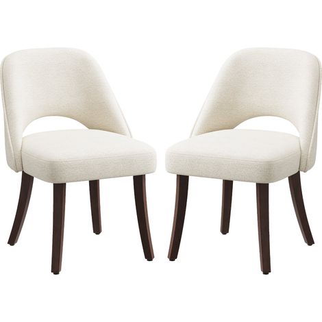 2er-Set moderne Esszimmerstühle im Mid-Century-Stil mit Massivholzbeinen, gepolsterter Sitzfläche und ergonomisch geschwungener Rückenlehne, Beige (1/5)