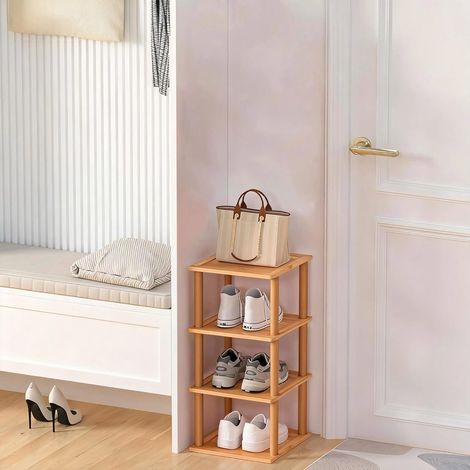 4 Tier Small Bamboo Shoe Rack Stand Narrow Vertical Garage Closet Door Corner Living Room Small Spaces (4 Tier) (1/5)