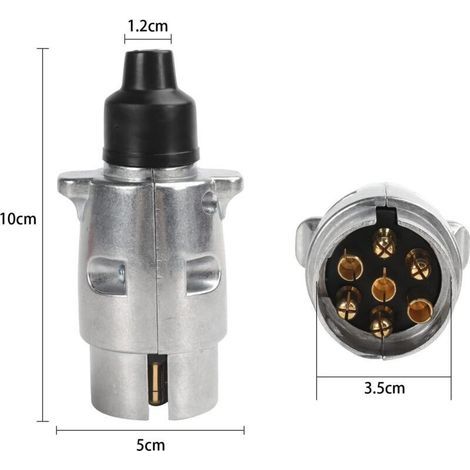 Fiche Remorque 7 Broches en Métal Étanche 12 V pour Remorques et Caravanes – Prise Male Robuste avec Connecteur Attelage 7 Plots (1/3)