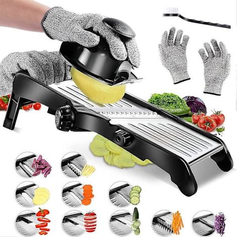 Mandoline professionnelle Slowmoose en acier inoxydable avec lames réglables. (1/5)