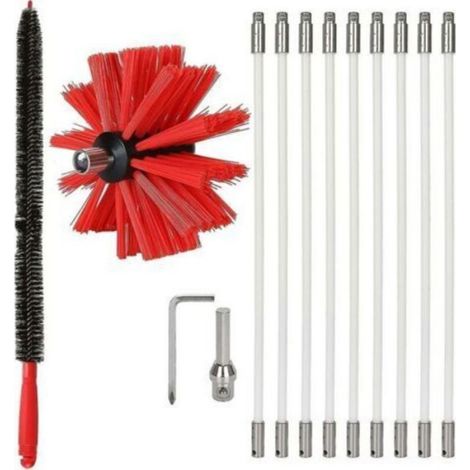 Kit de ramonage de cheminée professionnel 3.6m - Brosse de nettoyage de cheminée en nylon réglable 100mm - Conduits 9 tiges d (1/2)