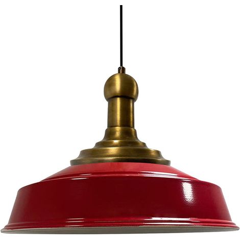 Suspension Industrielle en Métal Rouge Peint à la Main – Lustre Vintage E27 Ø41 cm pour Salon, Chambre ou Salle à Manger (1/5)