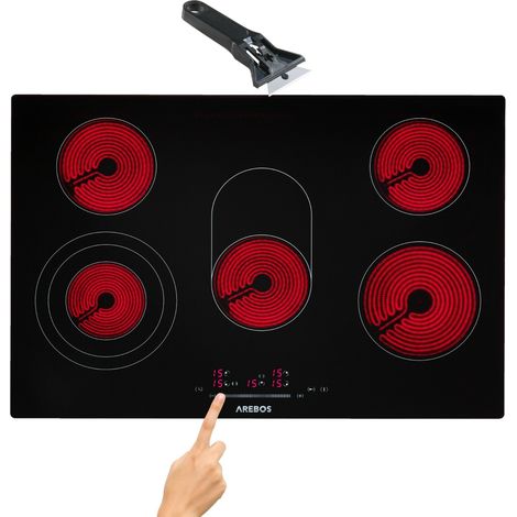 AREBOS glass ceramic hob  8500 W  5 hobs  77cm  autarkic  incl. dual cooking zone and roasting zone  with Sensor Touch  child safety  overheating protection  auto switch-off (1/5)