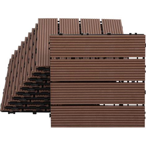Randaco Confezione da 48 piastrelle per decking in WPC, 4 listelli, 8 m², 30 x 60 cm, marrone caffè, piastrelle in legno composito con clip