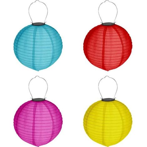Lot de 4 lanternes solaires LED Ø 20 cm, lanternes de jardin décoratives colorées avec abat-jour sphérique. meilleur prix (1/2)