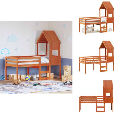 Lit haut sans matelas cire marron 75x190 cm bois de pin massif - Lit Enfant - Lit Surélevé - Lit Cabane - Lit Design - Lit Bois Pin (1/5)