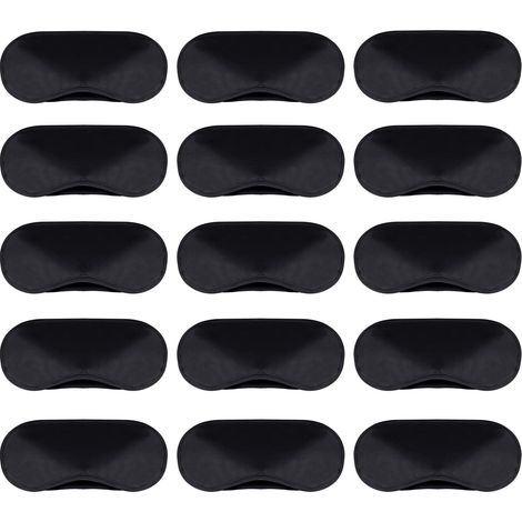 15er-Pack weiche Schlafmasken mit Nasenpolster und verstellbarem Riemen für Reisen und Schlafen (schwarz).