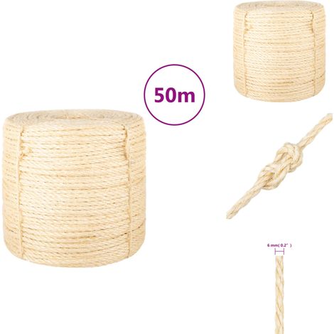Corde 100 % sisal 6 mm 50 m - Corde Sisal - Corde Naturelle - Corde Épaisse - Corde Résistante - Corde Multi Usages (1/4)