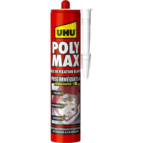 Mastic de fixation ultra solide pour tous matériaux – Colle MSP sans solvant – Cartouche 425 g – Résistant aux moisissures et à l'eau – UHU