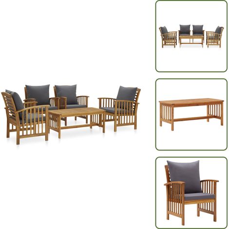Salon de jardin 5 pcs avec coussins Bois d'acacia solide - Salon De Jardin - Mobilier De Jardin - Ensemble De Salon - Chaises De Jardin - Table Basse (1/5)