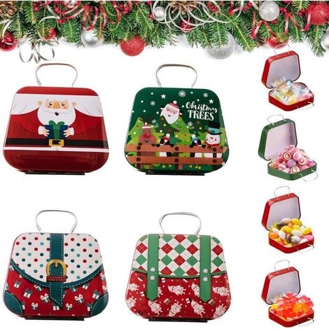 Mini Boîte à Biscuits de Noël,4pcs Boîte de Bonbons en Métal Noël,Boîtes de Bonbons Forme de Sac à Main,Boîte de Noël Métal à Ouvrir (1/4)