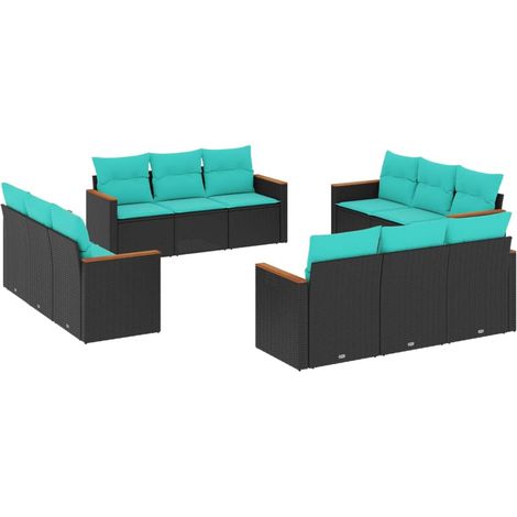 vidaXL Salon de jardin avec coussins 12 pcs noir résine tressée (1/5)