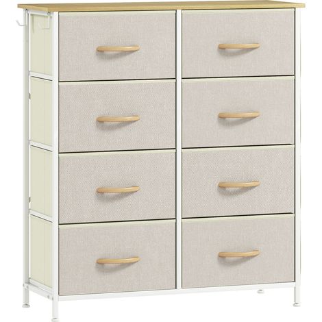 Commode 8 tiroirs PAREDES tissu blanc et beige (1/5)