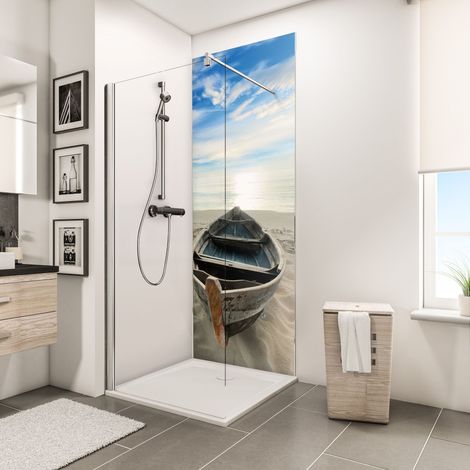 Schulte – Panneau mural 90 x 210 cm pour douche – Revêtement composite aluminium – Résistant à la chaleur jusqu'à 100°C – Décor bateau en niche