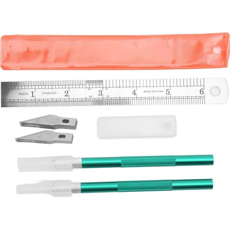 Kit de Couteaux Exacto pour Découpage Artisanal avec 20 Lames et Règle Stéréotype - Outil de Sculpture DIY Vert (1/5)