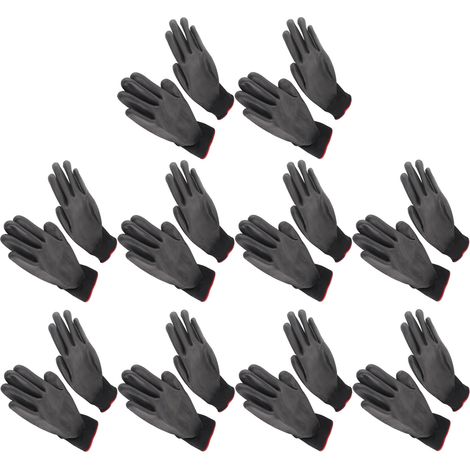 10 Paires de Gants de Protection en Nylon avec Revêtement PU - Antidérapants et Anti-Statiques pour Atelier et Bricolage