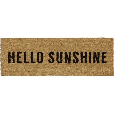 Paillasson en fibres de coco tapis de sol porte entrée avec motif Hello Sunshine dessous antidérapant en caoutchouc PVC L x l 75 x 25 cm, nature (1/5)