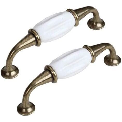 2 poignées pour meuble en céramique blanche - Pour meuble de cuisine, garde-robe, tiroirs, etc, alliage de zinc, Hole Distance 96mm (1/3)