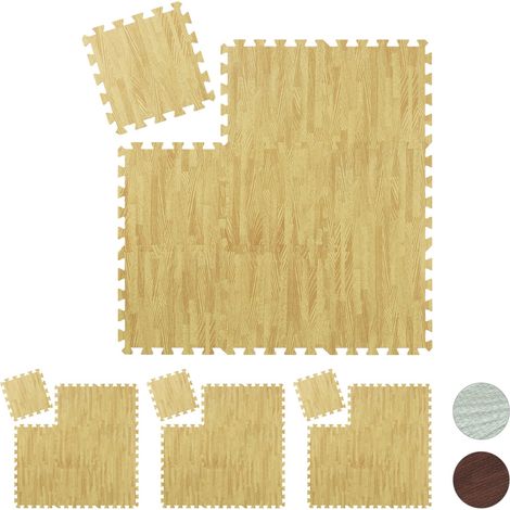 36 x Bodenschutzmatte, Puzzlematten für Sport und Fitnessgeräte,ca. 3,4 m², EVA Schaumstoff, BPA-frei, Holzoptik, natur