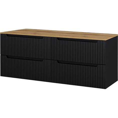 Mobile Sottolavabo Doppio da Parete NEWPORT con 4 Cassetti 160 x 60 x 40 cm - Nero / Effetto Rovere [en.casa]