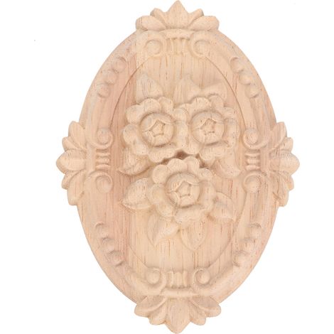 Appliques sculptées en forme ovale avec motif floral, décalcomanies sculptées pour la décoration de meubles (B : 21 x 15 cm) (1/5)
