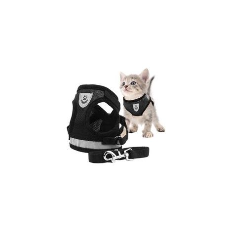 Harnais et Laisse pour Chat Réglable, Gilet de Sécurité Réfléchissant pour Petit Chat et Chiot, Idéal pour Promenade Confortable Taille S (1/4)